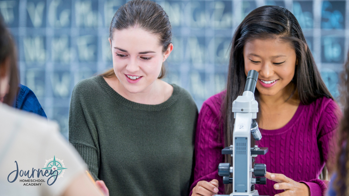 High school homeschool student completing Experience Biology labs with microscope and dissections, guided by Christian worldview video lessons.
