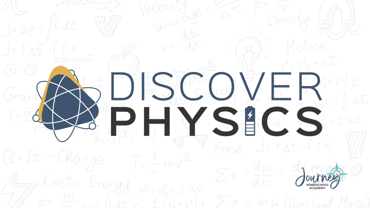 Discover Physics course logo with atom icon – Journey Homeschool Academy